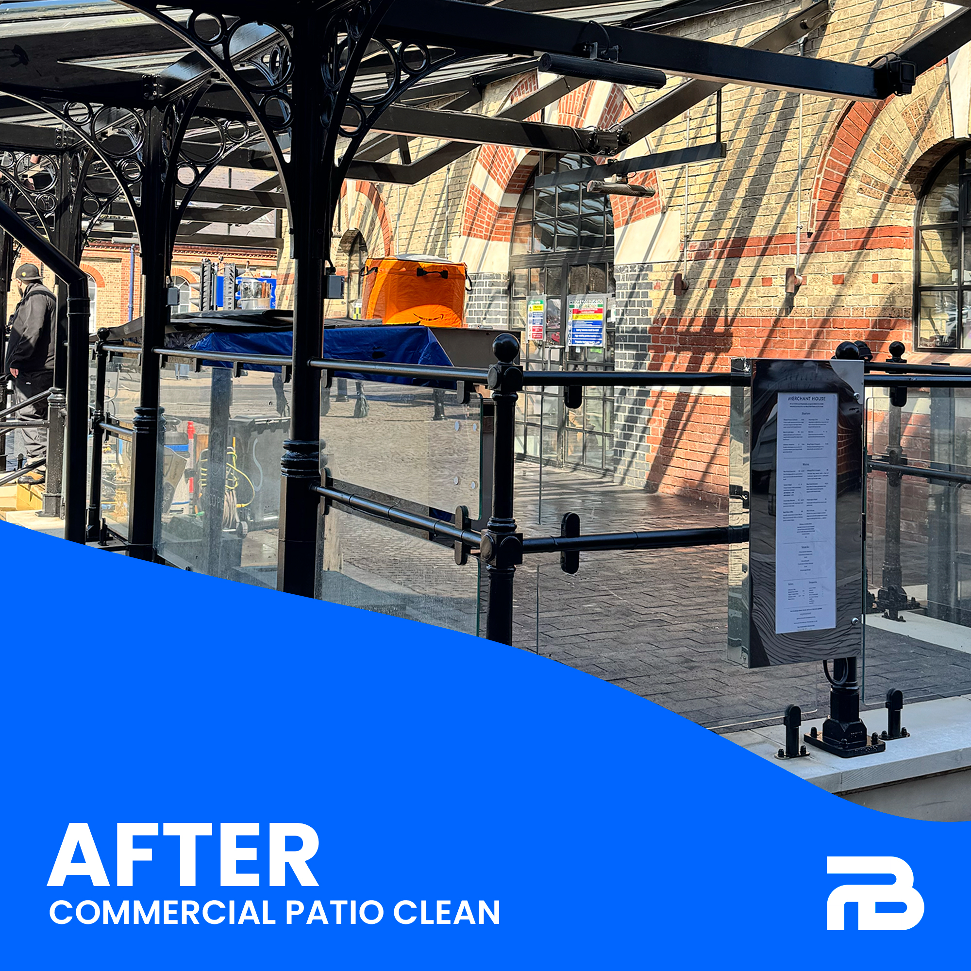 Restored commercial patio at Brewery Square in Dorchester after professional cleaning by PowerWash Bros.