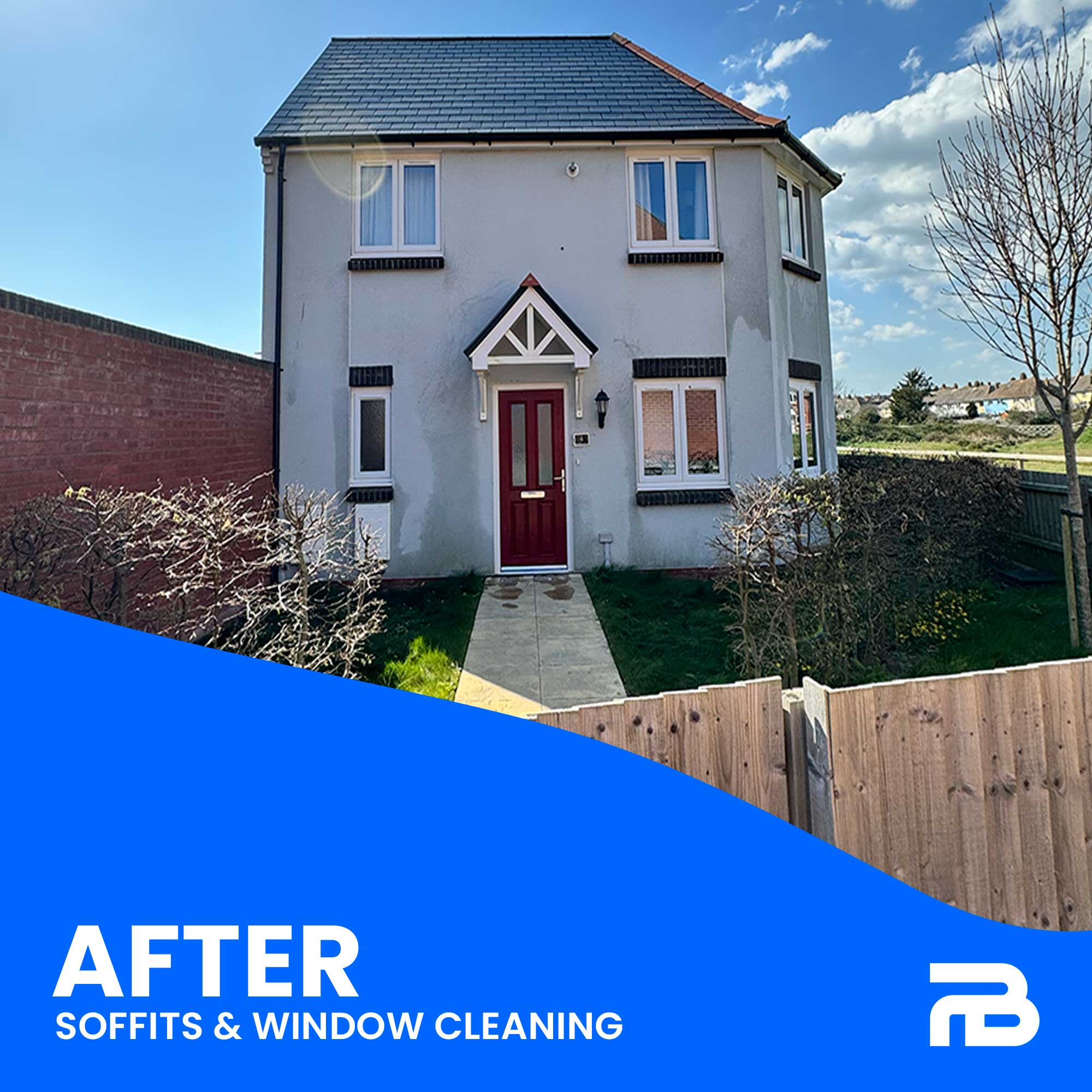 Front view of house in Dorset after professional soffit and window cleaning by PowerWash Bros.